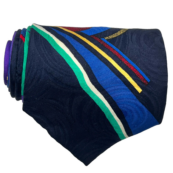 Mondo Uomo Mens 100% Tie Silk Abstract Multicolor Made In Italy Necktie - Picture 1 of 14